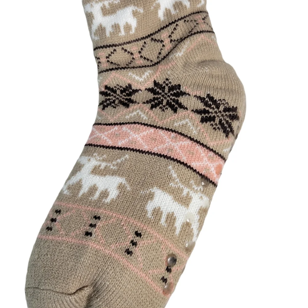 pink and tan knit slipper socks New